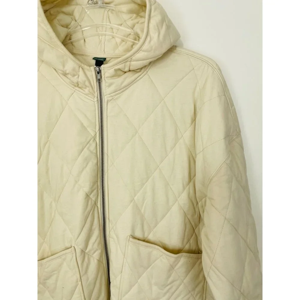 Wild Fable Womens Quilted Jacket Extra Large Ivory Puffer Zip Pockets Hooded New - Picture 3 of 11